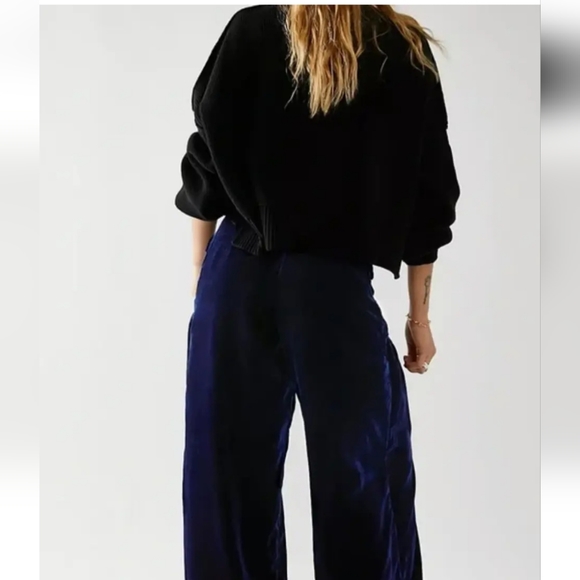 Free People Womens Size 24 Lotus Dropped Patch Cinched Tie Ankle Blue Velvet New - Picture 2 of 7